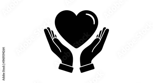 Black Hands Holding Heart Icon Symbolizing Care and Love