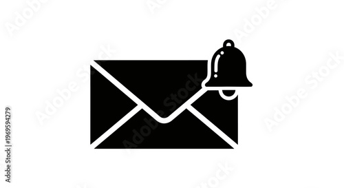 Black Envelope Icon with Notification Bell Symbol