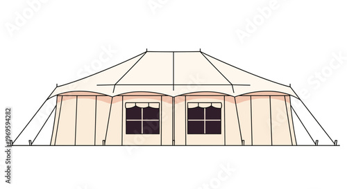 Large white event marquee tent with windows and support ropes, perfect for outdoor weddings, corporate functions, or garden parties.