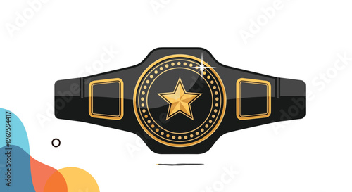 Prestigious championship boxing belt with a gold star and studded frame, set against a colorful abstract wave background for sports events.