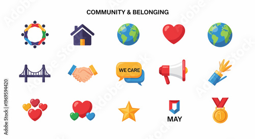 Community and Belonging Concept Icons.