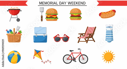 Colorful summer vacation icons set.