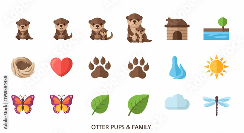 Cute Otter Family Cartoon Characters.