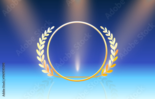 金色の月桂樹リースと円形フレームのアワード背景デザイン、表彰やランキング表現に使える高級ゴールドテンプレート