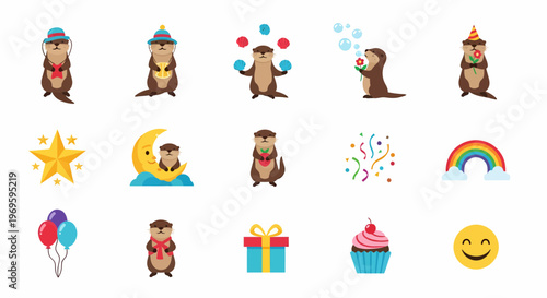 Mole character in various happy scenes.