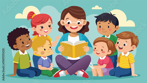 Children gather around an adult reading a story in a friendly setting during daytime