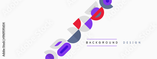 Abstract design features colorful overlapping shapes, text reads background design. Minimalist aesthetic, clean lines, modern presentation.