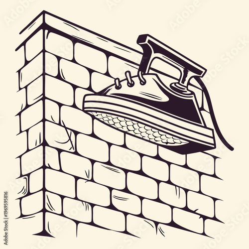 Iron resting on a brick wall corner