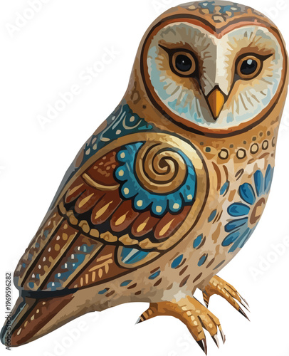 Handcrafted Decorative Owl Figurine with Artistic Patterns