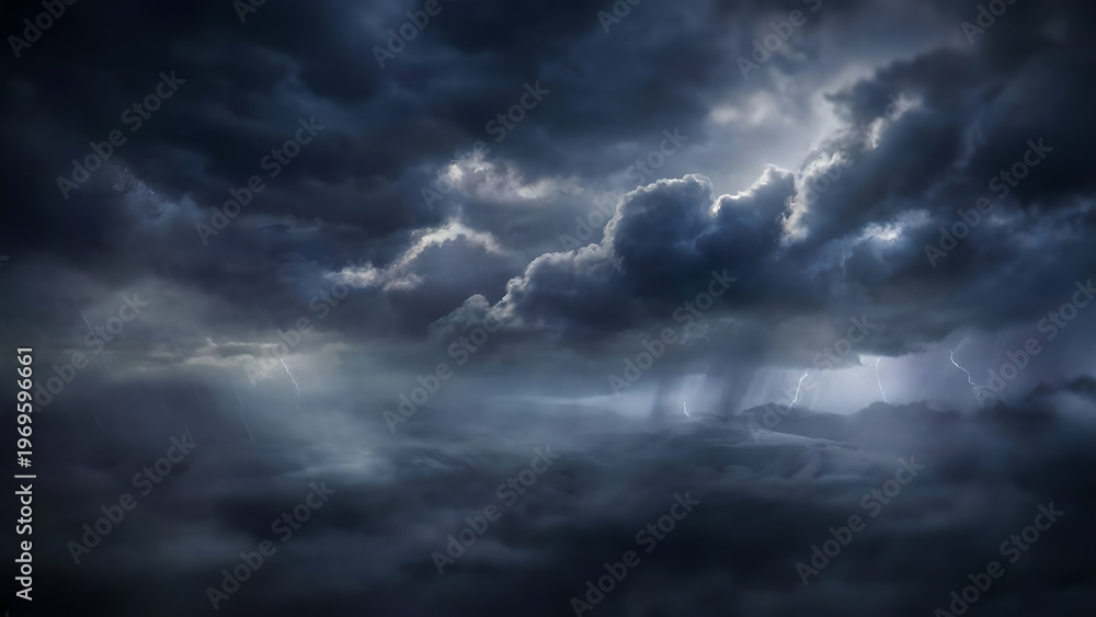Obraz premium Stormy Night Sky with Dramatic Lightning and Dark Clouds