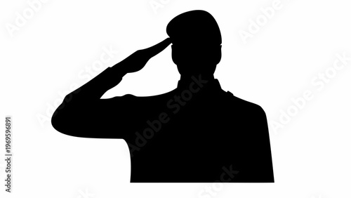 Silhouette of a military soldier in uniform saluting with respect and honor symbolizing patriotism remembrance and national pride against a clean white background conveying