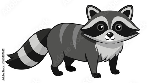 Raccoon character standing with a playful expression in a cartoon style illustration