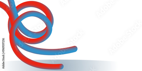 赤と青のグラデーションが交差しながら立体的に絡み合う抽象チューブ構造の3Dレンダリング背景素材