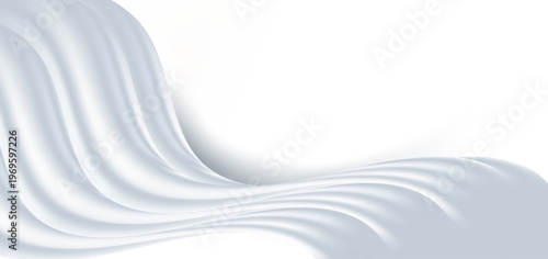 滑らかに流れる白い布のような曲線が美しい抽象背景、柔らかな陰影と上品な質感が特徴のミニマルデザイン素材