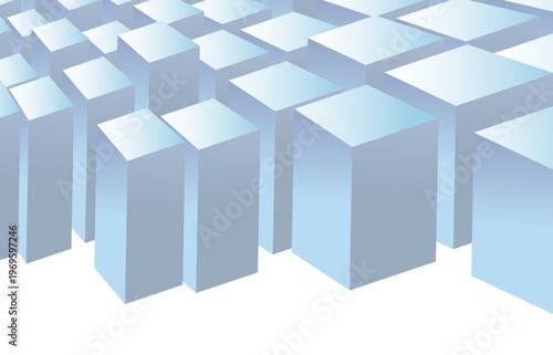 立体的に並ぶ幾何学ブロックの抽象背景、規則性と奥行きを感じるミニマルな3Dデザイン素材
