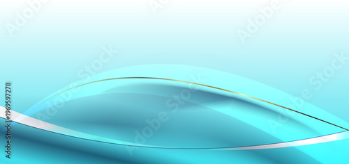 透明感のある青緑グラデーションと滑らかな曲線が重なる流体的ウェーブ抽象背景