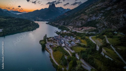 Lanuza Village And Mountains Hills, Spain
