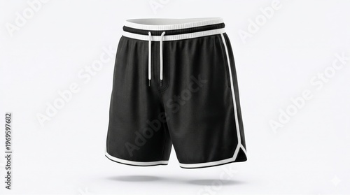 Athletic Shorts With White Trim and Drawstring Isolated on White Background for Sports and Fitness