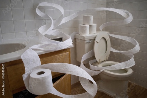 Εκτύπωση καμβά Chaotic bathroom with swirling toilet paper