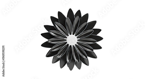 Abstract Black and White Layered Flower Design