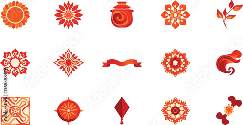 Colorful vector illustration set with traditional patterns  for decorating dresses for Pohela Boishakh, Bengali New year festival