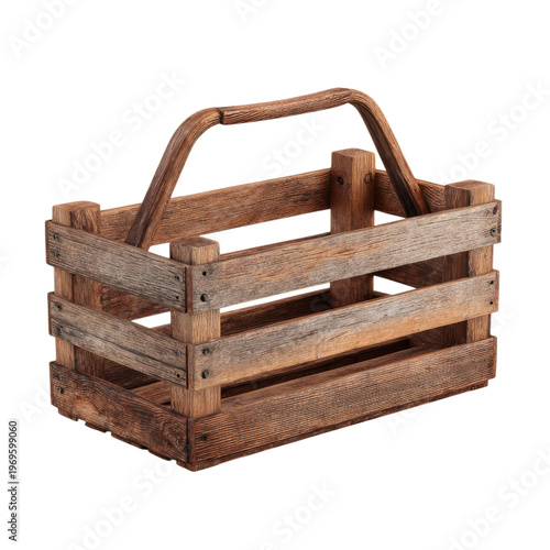 A rustic wooden crate with a handle