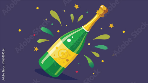 Celebrating with a green champagne bottle and colorful confetti during a special event at night