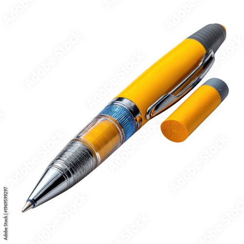 A yellow and silver pen with a black background
