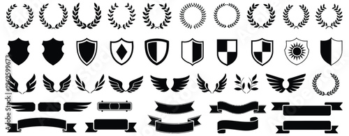 Laurel Wreath, Shield, Wing, Ribbon and Banner Vector Set, Heraldry Elements Collection for Awards, Logos, Badges and Branding Designs, Classic Decorative Emblems Illustration Pack