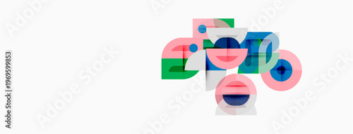 Abstract geometric shapes overlap, creating colorful composition. Soft hues blend, suggesting movement, depth. Minimalist design.