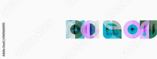 Abstract geometric shapes overlap, creating colorful patterns. Minimalist design with white background, vibrant hues present.