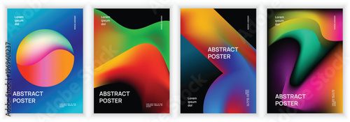Colorful Abstract Gradient Poster Set with Fluid Shapes and Vibrant Waves, Modern Minimal Vector Design, Creative Layout Collection for Poster, Cover and Corporate Branding