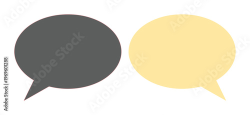 Minimalist speech bubble icons in charcoal grey and pale yellow, flat vector talk clouds, conversational dialogue symbols for web and mobile interface