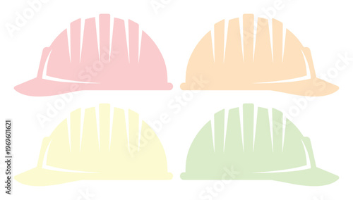 Pastel construction hard hat icons, set of 4 safety helmet silhouettes in EPS format, industrial work protection gear for site engineering