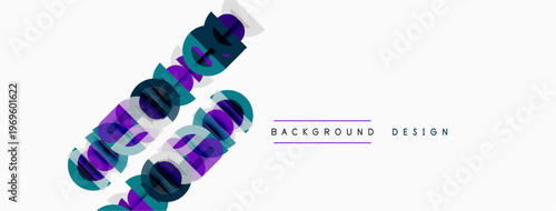 Abstract purple shapes overlap white space. Text reads background design in upper right corner. Minimalist composition.