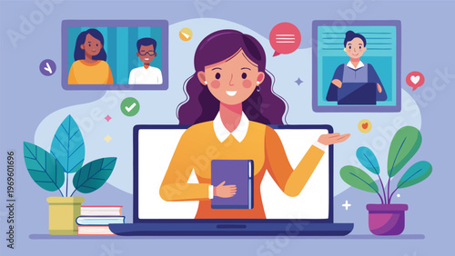 Online learning session with a teacher and students in virtual classrooms during the day