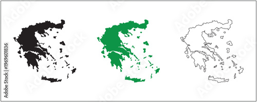 Greece Map Silhouette Solid Black Outline and Satellite Style Vector Isolated on White Background