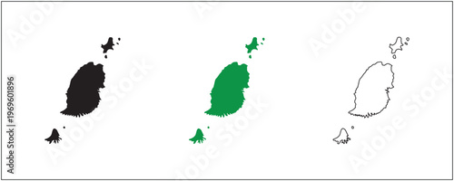Grenada Map Silhouette Solid Black Outline and Satellite Style Vector Isolated on White Background