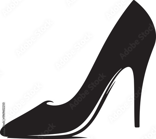 Black heel stiletto shoe with slim pointed toe and shiny finish footwear