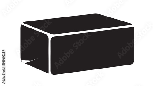 An isolated 3d design of a blank black and white cube package on a white background, featuring an empty square cardboard box for storage or business gift packaging