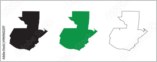 Guatemala Map Silhouette Solid Black Outline and Satellite Style Vector Isolated on White Background