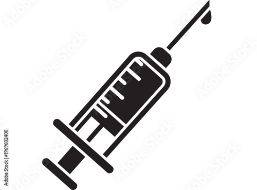 A medical syringe with needle tool for drug injection medicine isolated on white as a professional business equipment icon object.