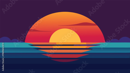 Colorful sunset over calm water with waves and clouds in the background during evening hours