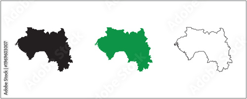Guinea Map Silhouette Solid Black Outline and Satellite Style Vector Isolated on White Background