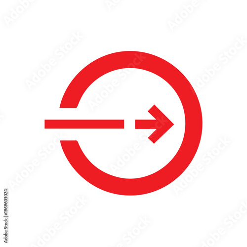 Red arrow icon moving into a circular shape signifies the concept of entry, access, or import functionality.