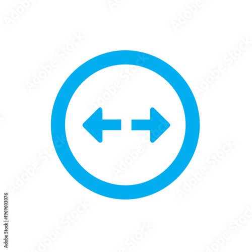 Blue circular icon with two horizontal arrows pointing away from each other symbolizes expansion or width.