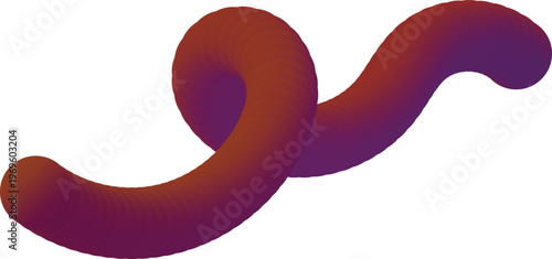 A smooth three dimensional curved tube with a gradient color transition from brown to purple on a white background