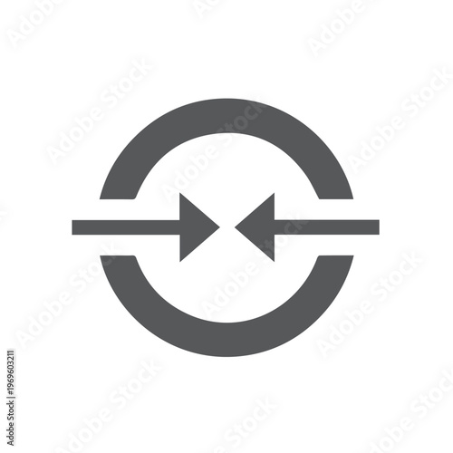 Dark gray circular symbol featuring inward-pointing arrows represents compression or focus.