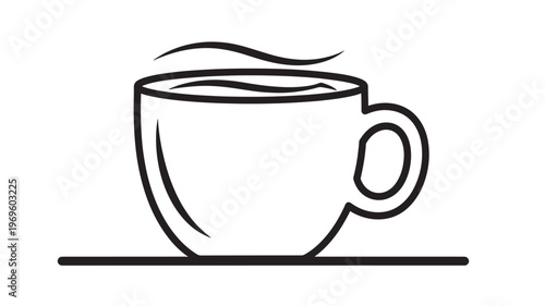 An isolated vector illustration of a hot cup of coffee with milk and a brown espresso beverage in a white ceramic mug, served on a saucer for a cafe breakfast