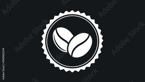 Professional coffee-themed circular badge icon featuring two stylized coffee beans in the center against a solid black background.